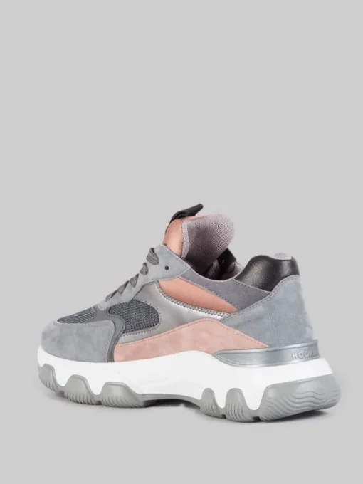 Discount HOGAN SNEAKER HYPERACTIVE IN PELLE LAMINATA, SUEDE E RETE TECNICA CON GLITTER Grigio