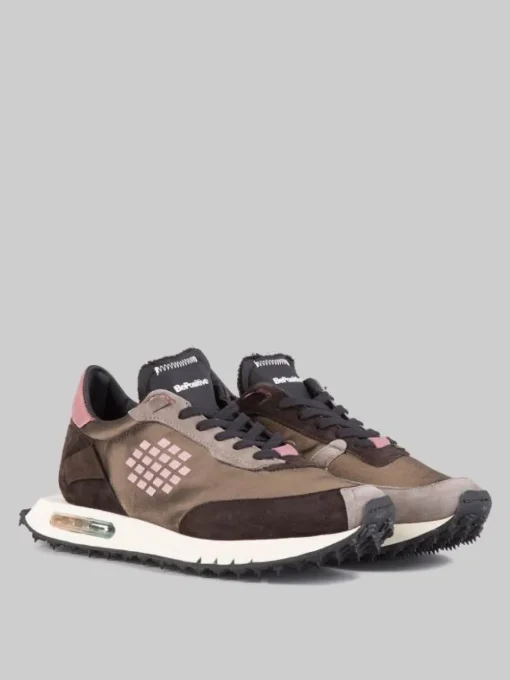 Sale BE POSITIVE SNEAKER IN PELLE E TESSUTO REALIZZATA A MANO Marrone