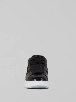 Outlet HOGAN SNEAKER IN PELLE LUCIDA CON DETTAGLI VELVET ANIMALIER Nero