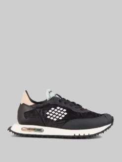 Sale BE POSITIVE SNEAKER IN PELLE, NYLON LUCIDO E MATERIALE TECNICO EFFETTO GOMMATO REALIZZATA A MANO Nero