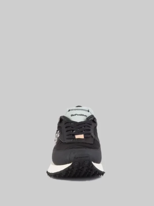 Sale BE POSITIVE SNEAKER IN PELLE, NYLON LUCIDO E MATERIALE TECNICO EFFETTO GOMMATO REALIZZATA A MANO Nero