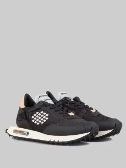 Sale BE POSITIVE SNEAKER IN PELLE, NYLON LUCIDO E MATERIALE TECNICO EFFETTO GOMMATO REALIZZATA A MANO Nero