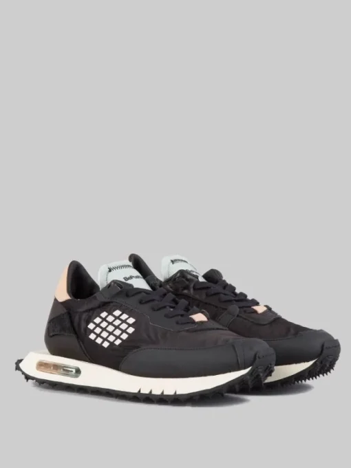 Sale BE POSITIVE SNEAKER IN PELLE, NYLON LUCIDO E MATERIALE TECNICO EFFETTO GOMMATO REALIZZATA A MANO Nero