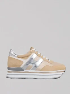 New HOGAN SNEAKER MIDI H222 IN SUEDE E RETE TECNICA Beige