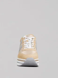 New HOGAN SNEAKER MIDI H222 IN SUEDE E RETE TECNICA Beige