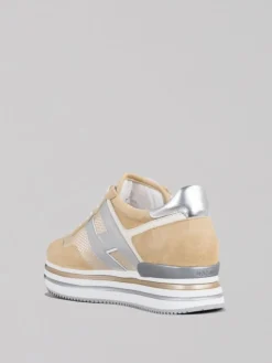 New HOGAN SNEAKER MIDI H222 IN SUEDE E RETE TECNICA Beige