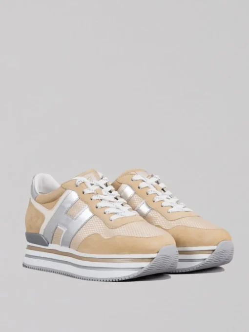 New HOGAN SNEAKER MIDI H222 IN SUEDE E RETE TECNICA Beige