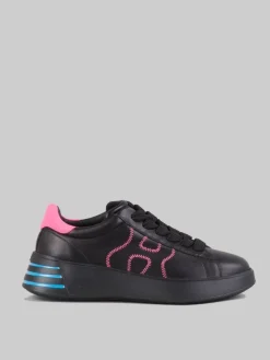 Hot HOGAN SNEAKER REBEL IN PELLE LISCIA NERA CON DETTAGLI FUXIA E AZZURRO Nero
