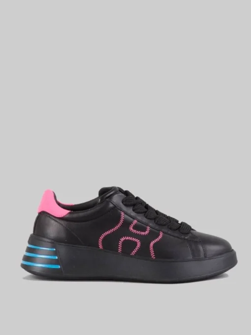 Hot HOGAN SNEAKER REBEL IN PELLE LISCIA NERA CON DETTAGLI FUXIA E AZZURRO Nero