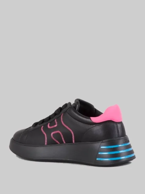 Hot HOGAN SNEAKER REBEL IN PELLE LISCIA NERA CON DETTAGLI FUXIA E AZZURRO Nero
