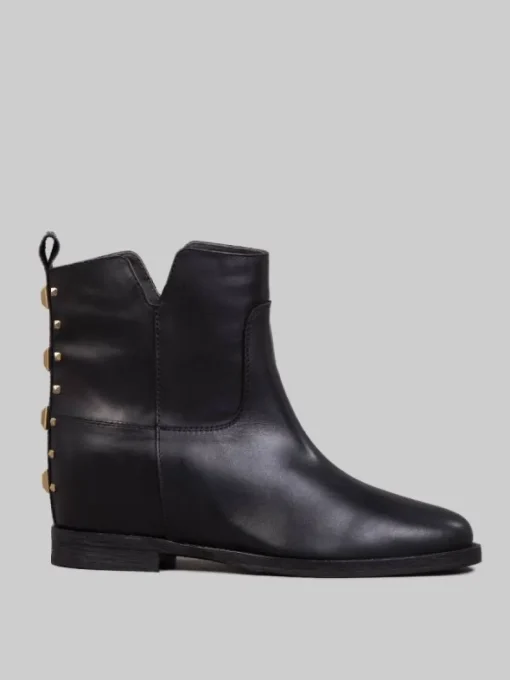 Sale VIA ROMA 15 STIVALETTI NERI IN PELLE CON BORCHIE ORO POSTERIORI Nero