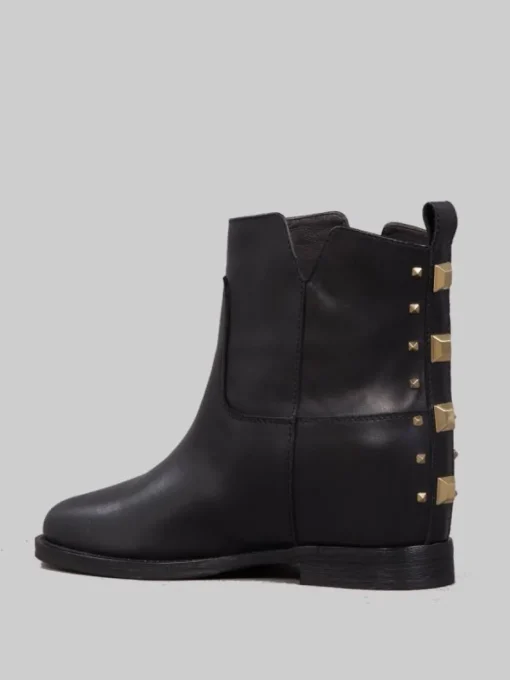 Sale VIA ROMA 15 STIVALETTI NERI IN PELLE CON BORCHIE ORO POSTERIORI Nero