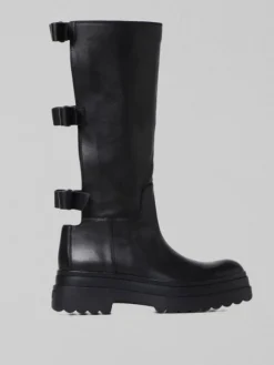 Outlet RED VALENTINO STIVALI LYE IN PELLE NERI CON FIOCCHI POSTERIORI Nero