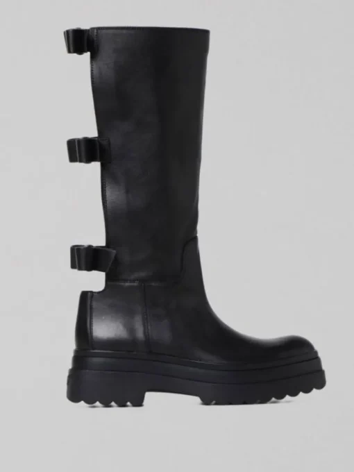 Outlet RED VALENTINO STIVALI LYE IN PELLE NERI CON FIOCCHI POSTERIORI Nero