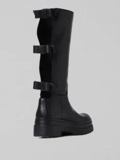 Outlet RED VALENTINO STIVALI LYE IN PELLE NERI CON FIOCCHI POSTERIORI Nero