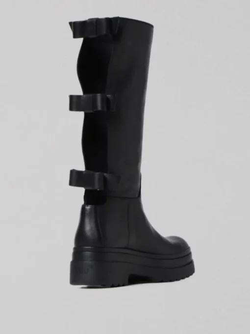 Outlet RED VALENTINO STIVALI LYE IN PELLE NERI CON FIOCCHI POSTERIORI Nero