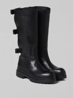 Outlet RED VALENTINO STIVALI LYE IN PELLE NERI CON FIOCCHI POSTERIORI Nero