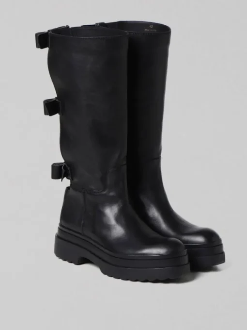 Outlet RED VALENTINO STIVALI LYE IN PELLE NERI CON FIOCCHI POSTERIORI Nero