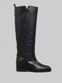 Hot VIA ROMA 15 STIVALI NERI IN PELLE CON BORCHIE ORO POSTERIORI Nero
