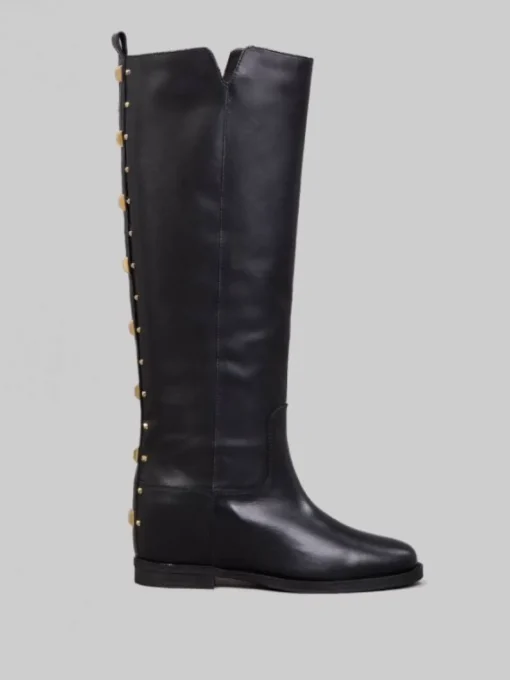 Hot VIA ROMA 15 STIVALI NERI IN PELLE CON BORCHIE ORO POSTERIORI Nero