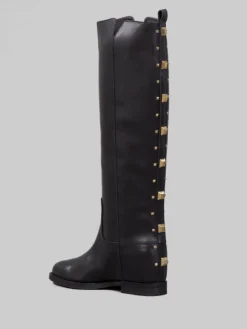 Hot VIA ROMA 15 STIVALI NERI IN PELLE CON BORCHIE ORO POSTERIORI Nero