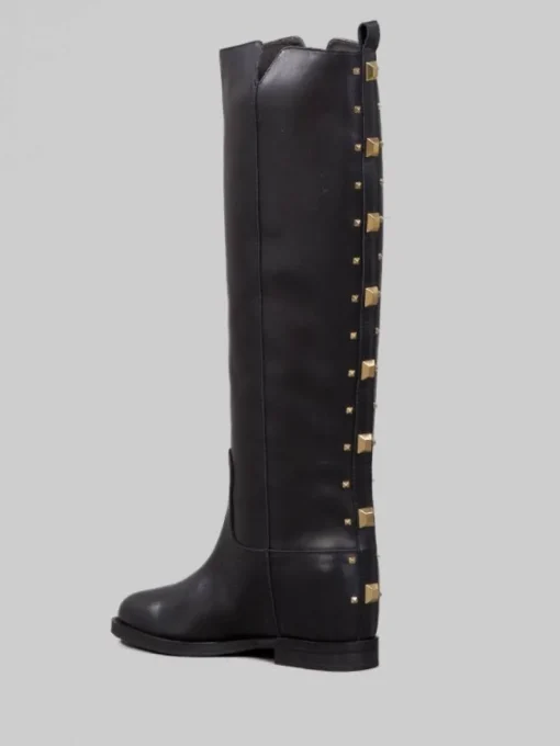 Hot VIA ROMA 15 STIVALI NERI IN PELLE CON BORCHIE ORO POSTERIORI Nero