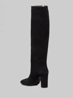 Outlet VIA ROMA 15 STIVALI NERI IN PELLE SCAMOSCIATA VELOUR CON "V" ORO Nero