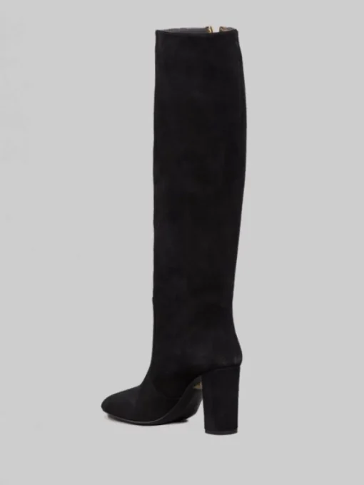 Outlet VIA ROMA 15 STIVALI NERI IN PELLE SCAMOSCIATA VELOUR CON "V" ORO Nero
