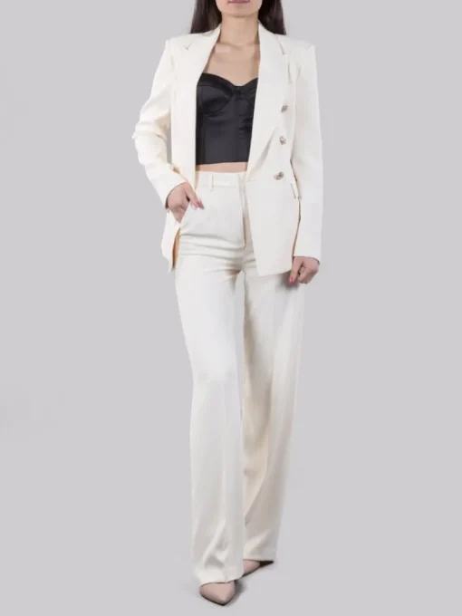 Online HANITA TAILLEUR CON GIACCA DOPPIOPETTO E PANTALONI VITA ALTA Avorio