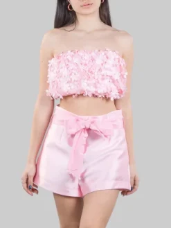 Discount GINA GORGEOUS TOP A FASCIA ELASTICIZZATO DECORATO CON PETALI DI FIORI IN TESSUTO Rosa