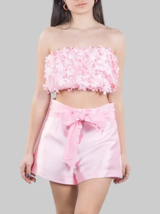 Discount GINA GORGEOUS TOP A FASCIA ELASTICIZZATO DECORATO CON PETALI DI FIORI IN TESSUTO Rosa