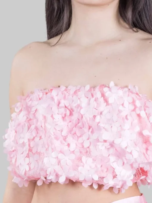 Discount GINA GORGEOUS TOP A FASCIA ELASTICIZZATO DECORATO CON PETALI DI FIORI IN TESSUTO Rosa