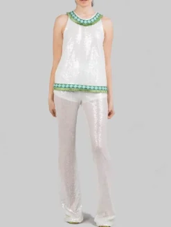 Clearance PHO FIRENZE TOP SENZA MANICHE CON PAILLETTES E PROFILI DECORATI Bianco