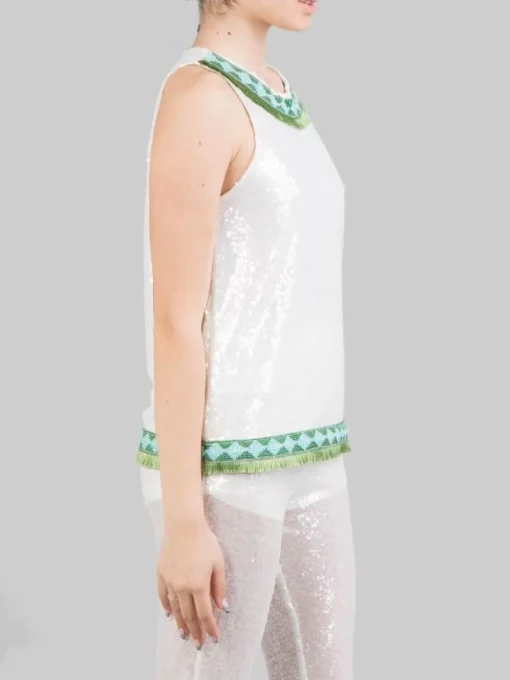 Clearance PHO FIRENZE TOP SENZA MANICHE CON PAILLETTES E PROFILI DECORATI Bianco