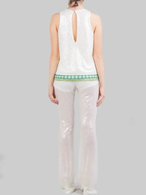 Clearance PHO FIRENZE TOP SENZA MANICHE CON PAILLETTES E PROFILI DECORATI Bianco