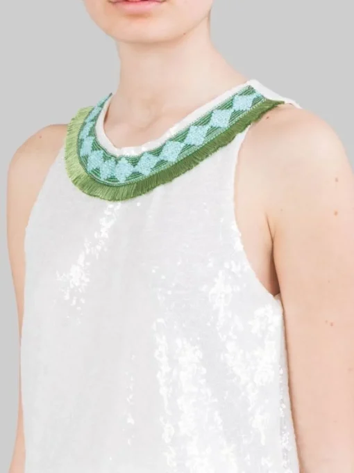 Clearance PHO FIRENZE TOP SENZA MANICHE CON PAILLETTES E PROFILI DECORATI Bianco