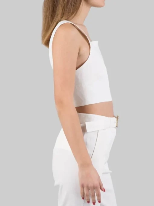 New PINKO TOP CORTO IN MISTO LINO E VISCOSA Bianco