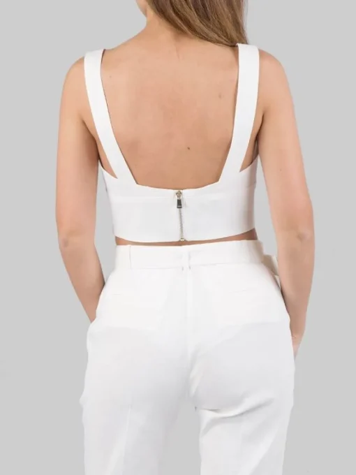 New PINKO TOP CORTO IN MISTO LINO E VISCOSA Bianco