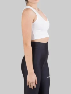 New HINNOMINATE TOP CORTO SENZA MANICHE CON SCOLLATURA A V Bianco