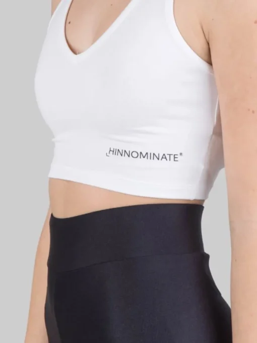 New HINNOMINATE TOP CORTO SENZA MANICHE CON SCOLLATURA A V Bianco