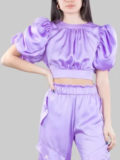 Discount GINA GORGEOUS TOP CORTO IN COTONE A COSTINE CON FIORE ANTERIORE Lilla