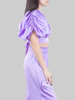 Discount GINA GORGEOUS TOP CORTO IN COTONE A COSTINE CON FIORE ANTERIORE Lilla