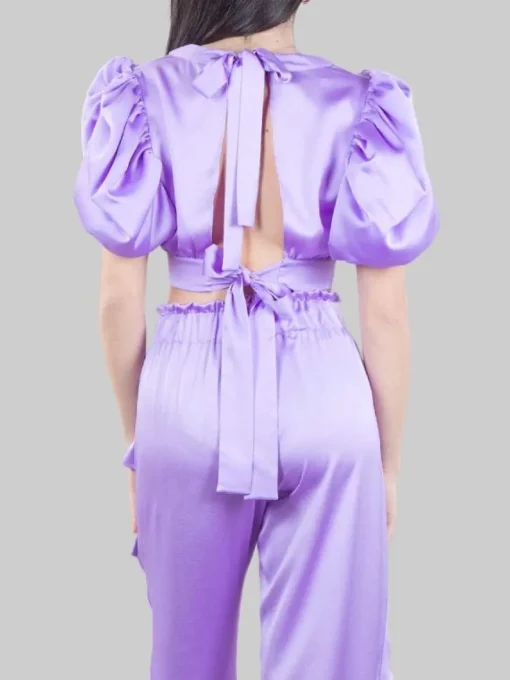 Discount GINA GORGEOUS TOP CORTO IN COTONE A COSTINE CON FIORE ANTERIORE Lilla
