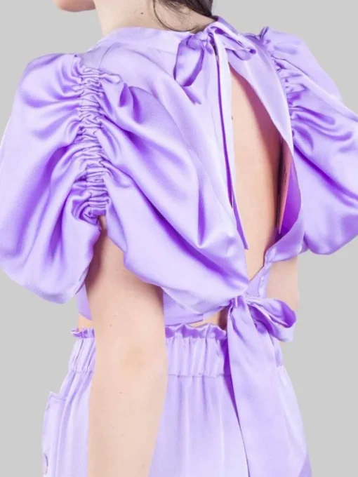 Discount GINA GORGEOUS TOP CORTO IN COTONE A COSTINE CON FIORE ANTERIORE Lilla