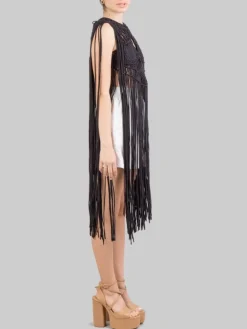New PHO FIRENZE TOP IN COTONE INTRECCIATO CON LUNGHE FRANGE Nero