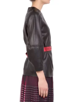 Outlet KARL LAGERFELD TOP IN ECOPELLE CON CINTURA IN VITA A CONTRASTO DI COLORE Nero