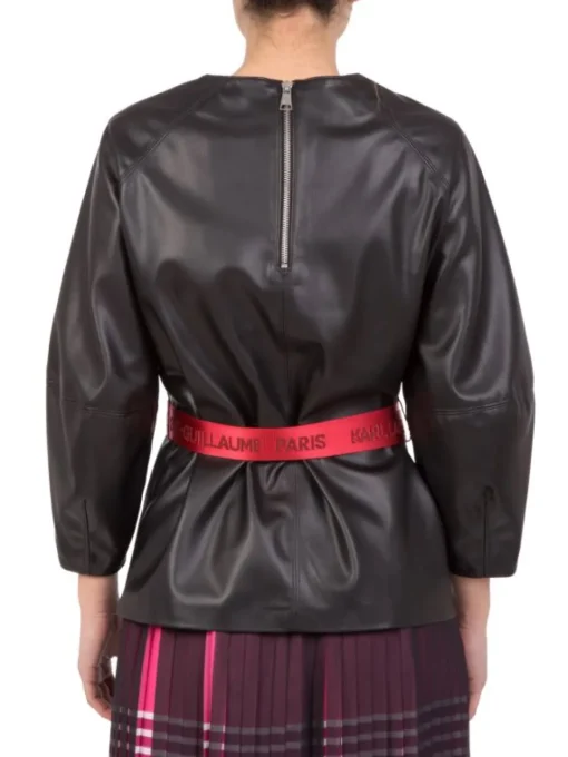 Outlet KARL LAGERFELD TOP IN ECOPELLE CON CINTURA IN VITA A CONTRASTO DI COLORE Nero