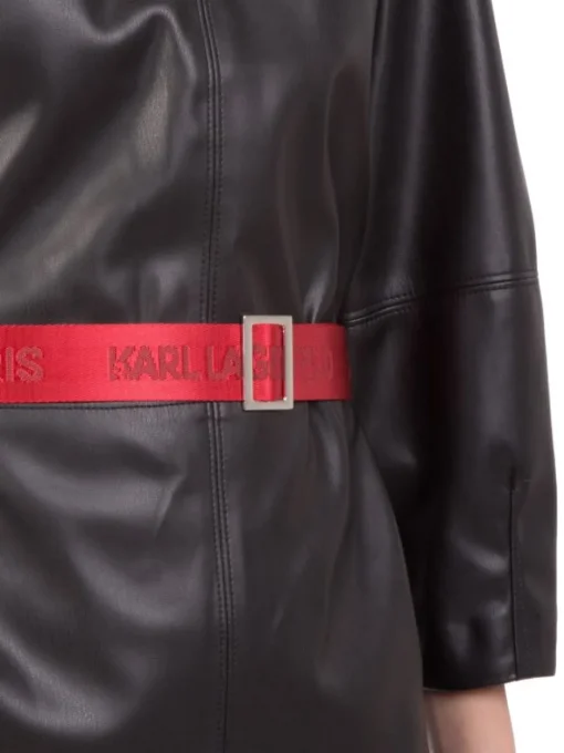 Outlet KARL LAGERFELD TOP IN ECOPELLE CON CINTURA IN VITA A CONTRASTO DI COLORE Nero