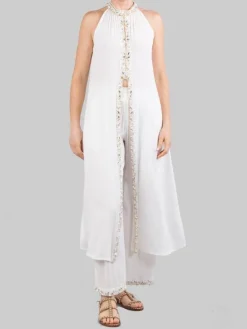 Fashion MIRIAM STELLA TOP LUNGO SMANICATO CON PERLE Bianco