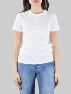 Hot DONDUP T-SHIRT BIANCA GIROCOLLO CON LOGO RICAMATO Bianco